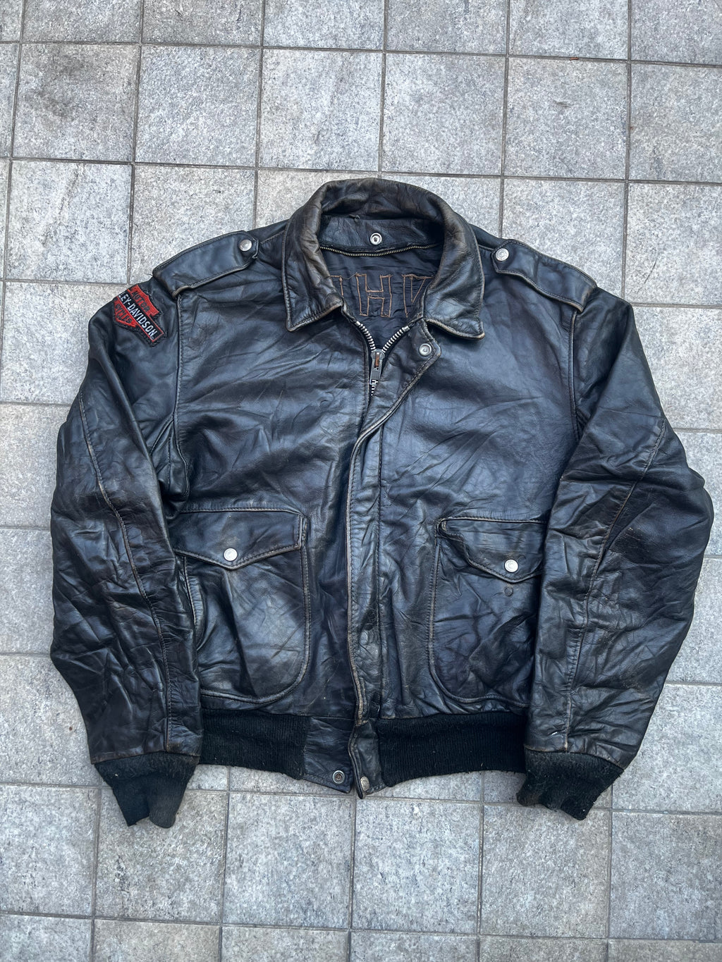 Vintage Schott bomber Jacket with harley davidson patch