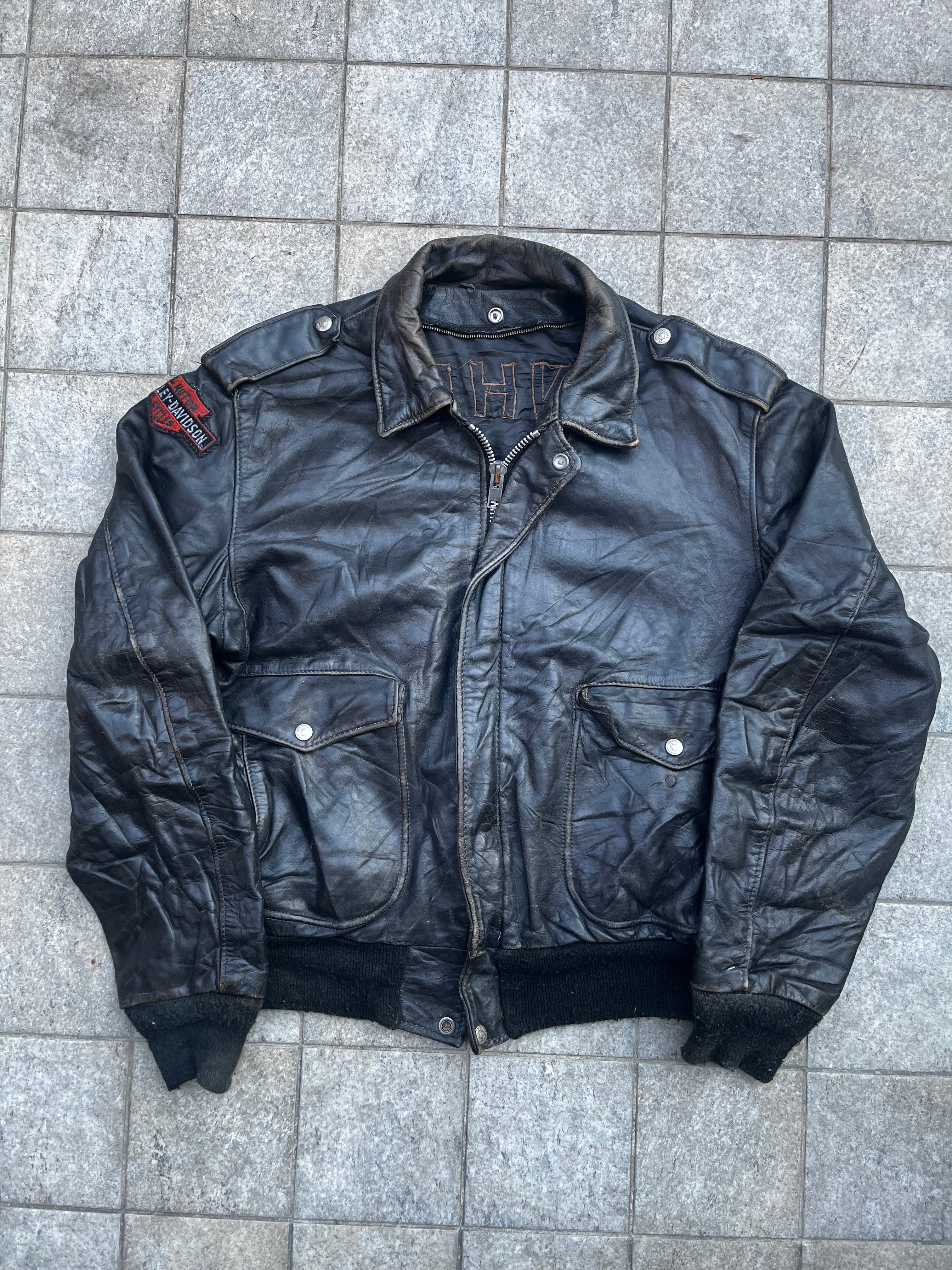 Vintage Schott bomber Jacket with harley davidson patch