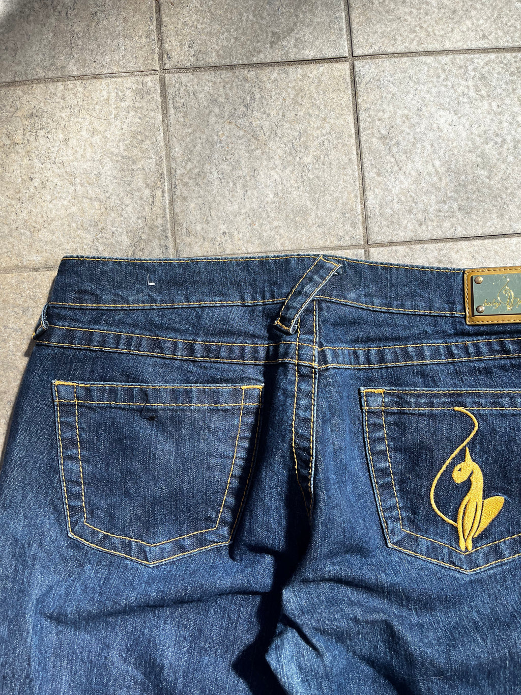Vintage Cat embroidered Baby Phat Flared Jeans