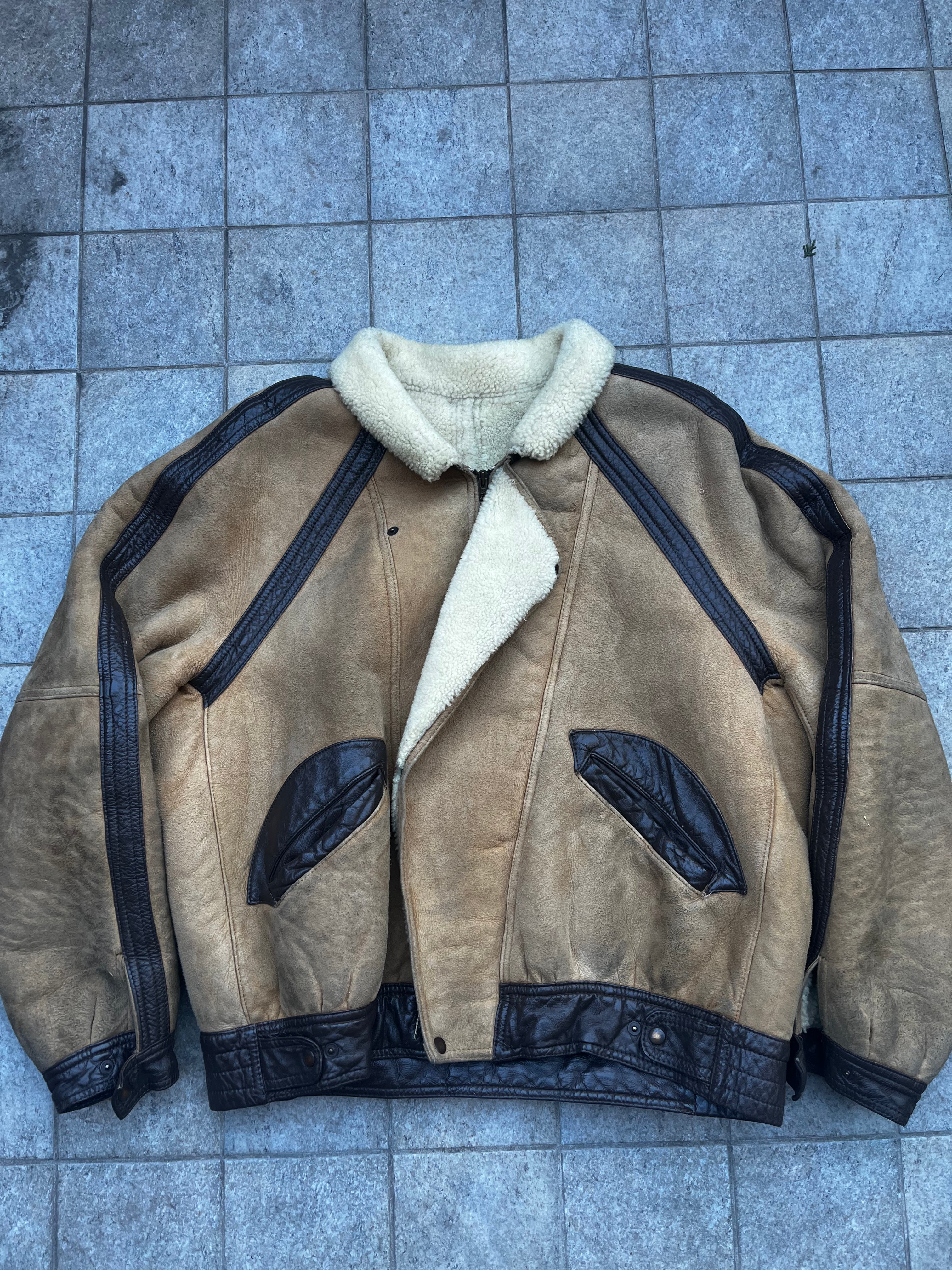 Size L vintage aviator Shearling Leather Jacket