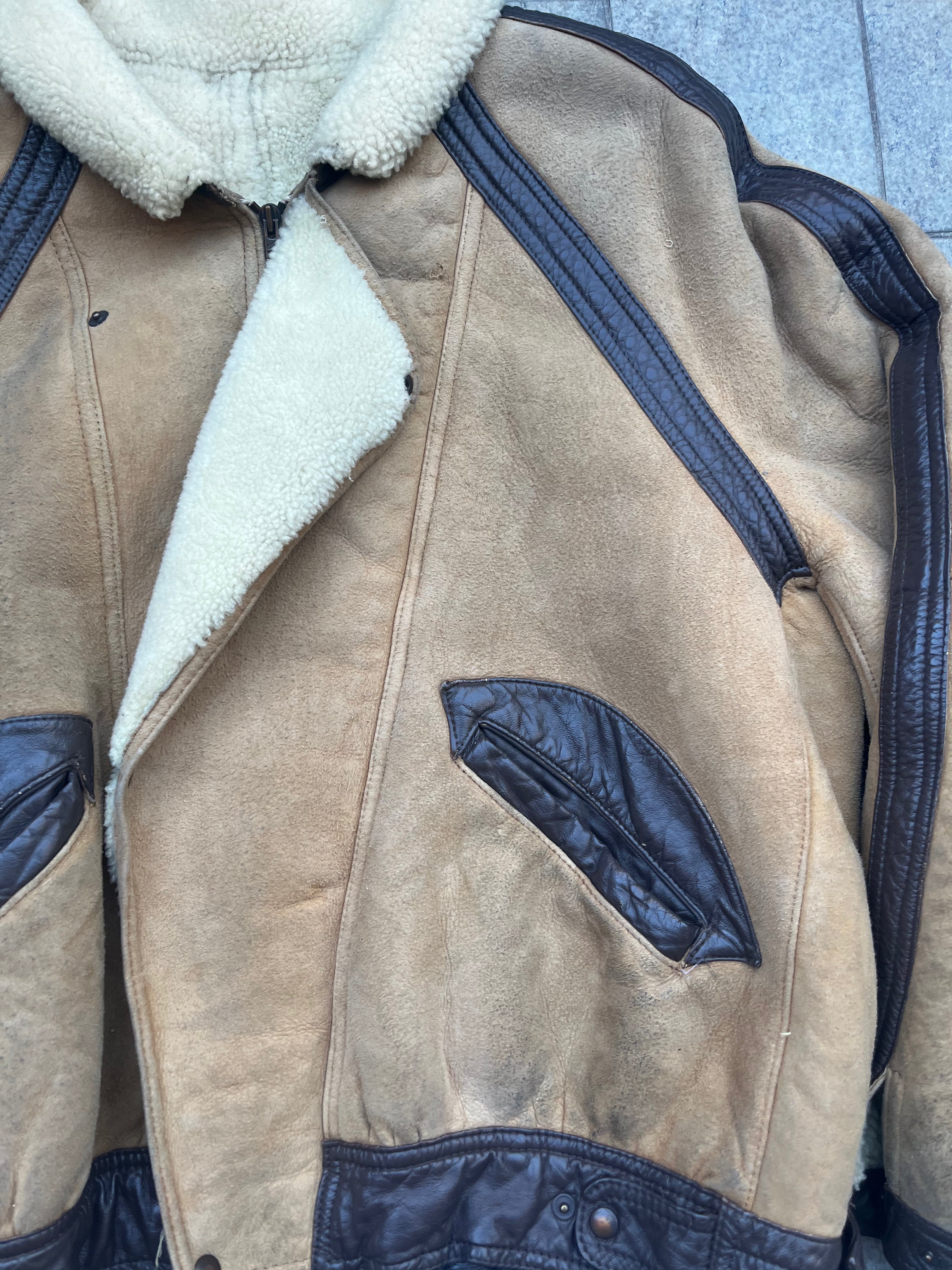 Size L vintage aviator Shearling Leather Jacket