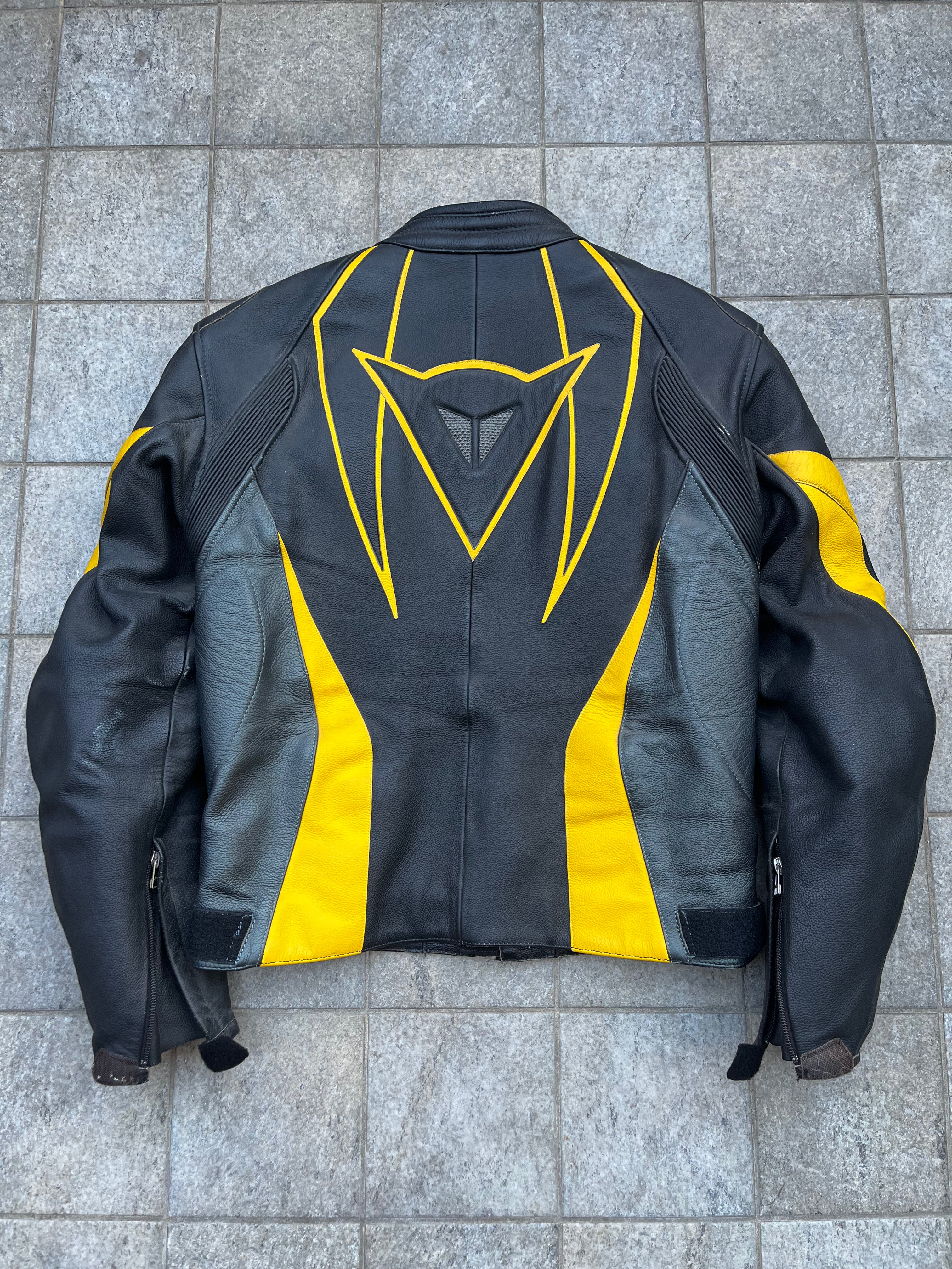 Dainese Black and Yellow biker Leather jacket
