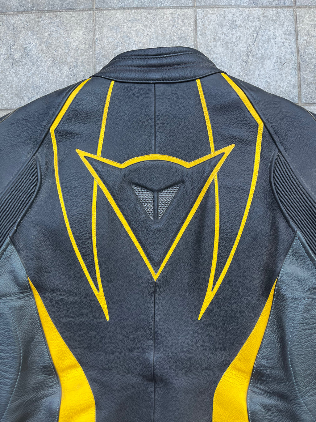 Dainese Black and Yellow biker Leather jacket
