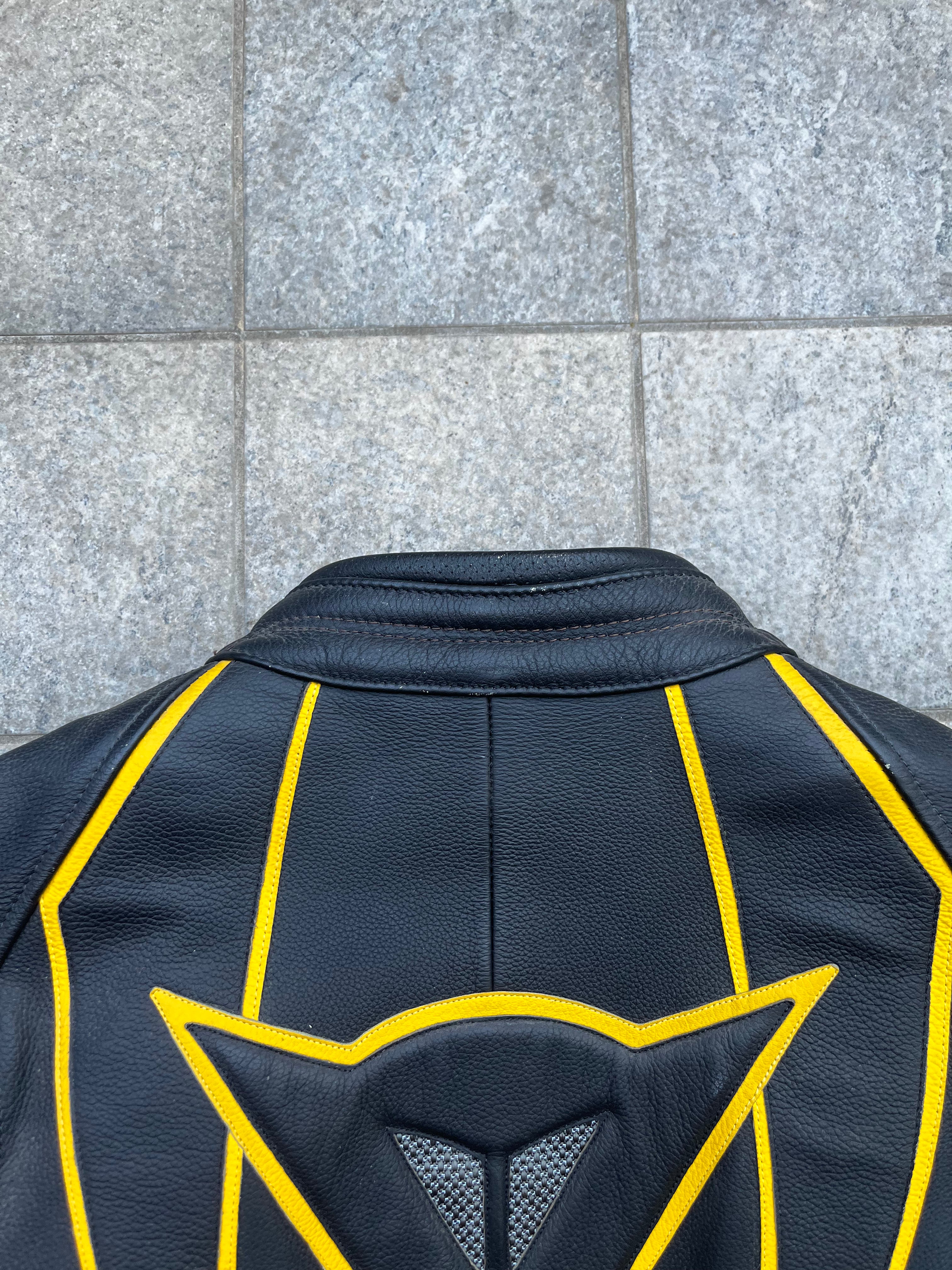 Dainese Black and Yellow biker Leather jacket