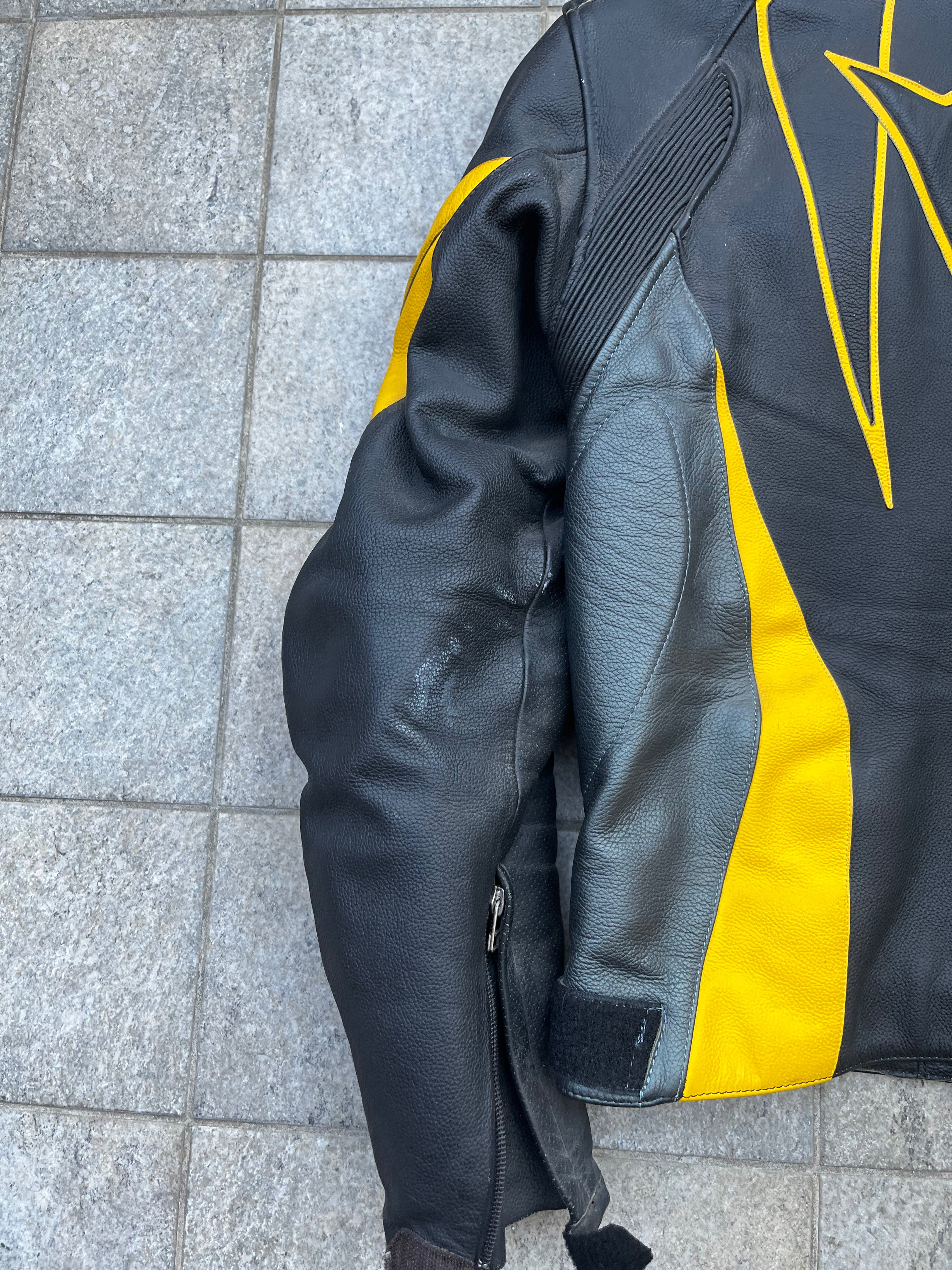 Dainese Black and Yellow biker Leather jacket
