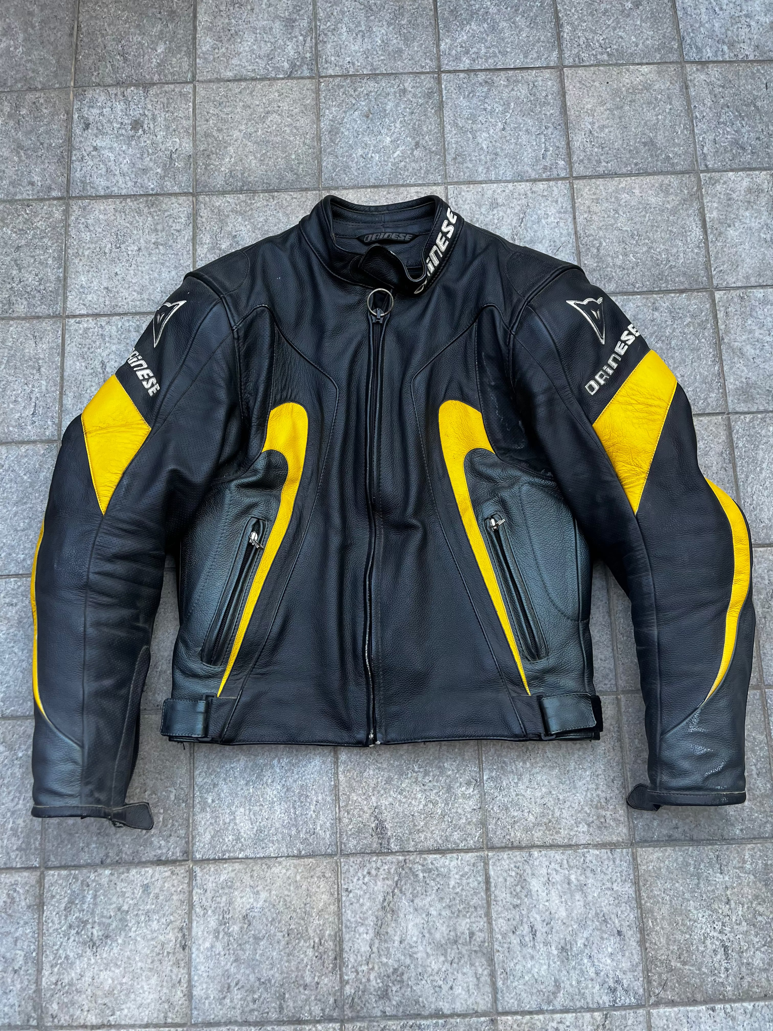 Dainese Black and Yellow biker Leather jacket