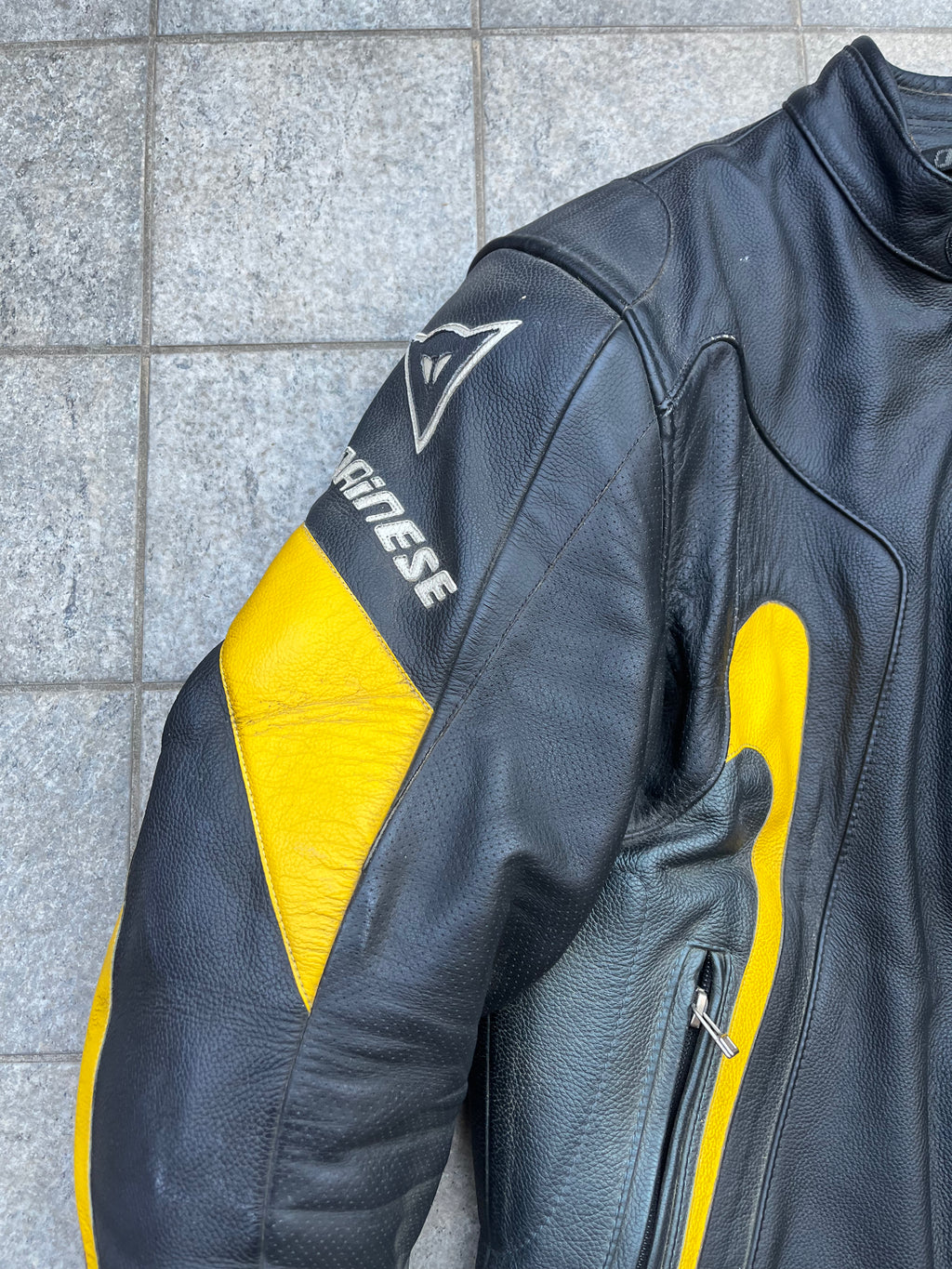 Dainese Black and Yellow biker Leather jacket