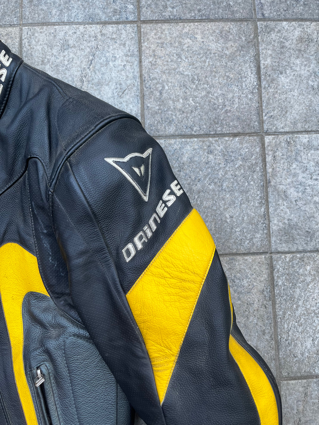 Dainese Black and Yellow biker Leather jacket