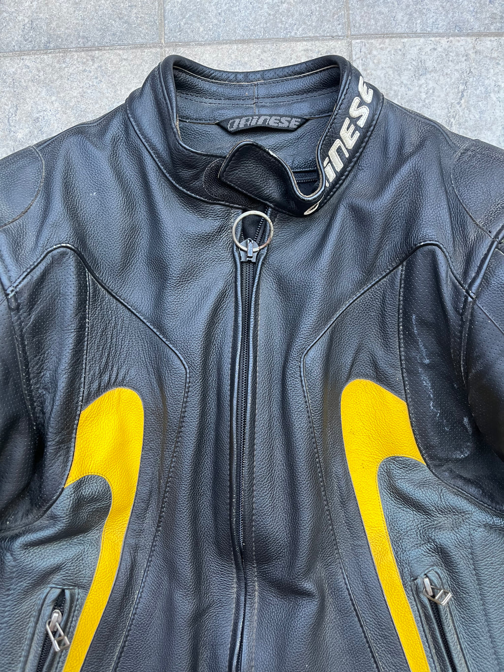 Dainese Black and Yellow biker Leather jacket