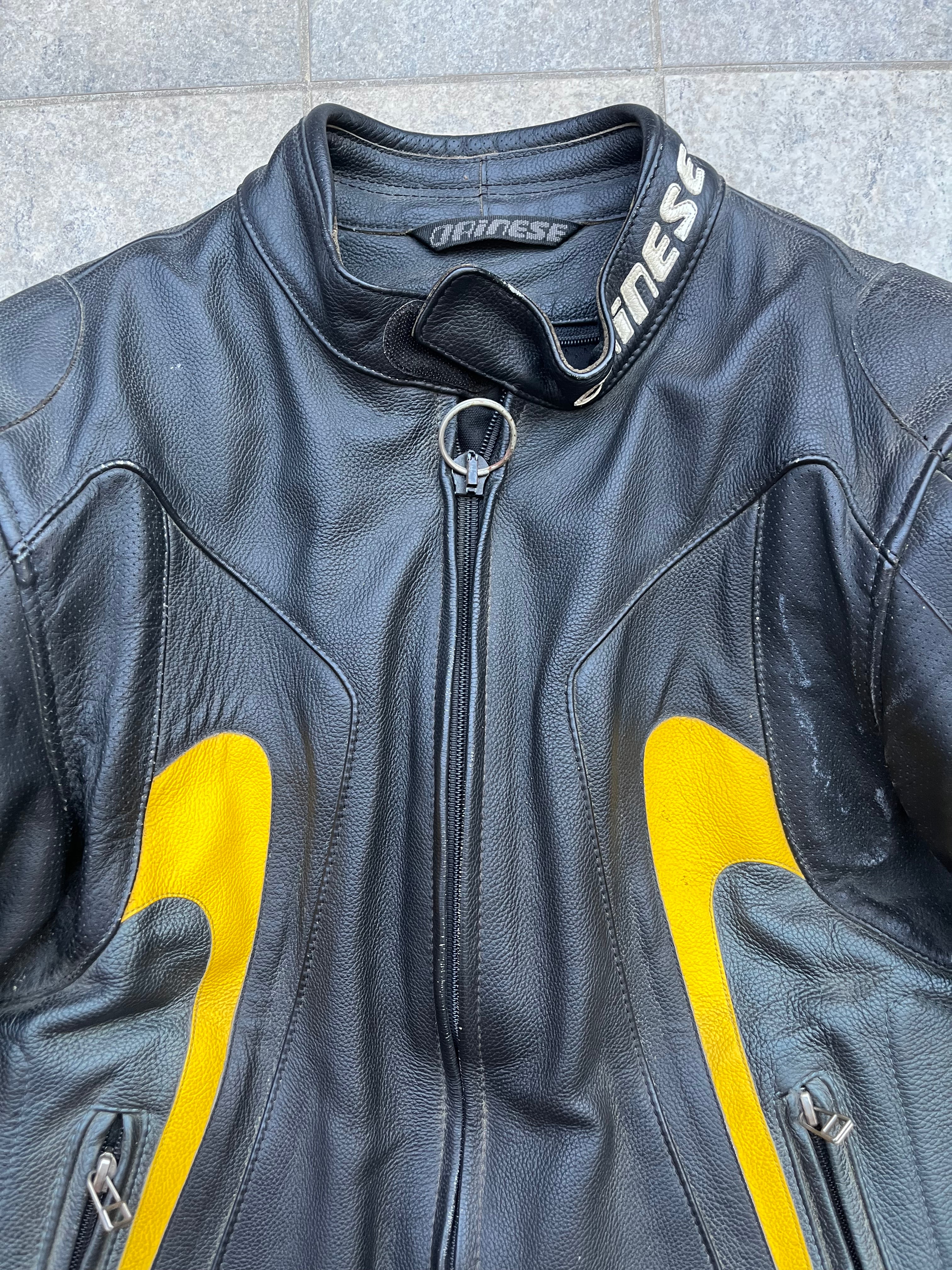 Dainese Black and Yellow biker Leather jacket