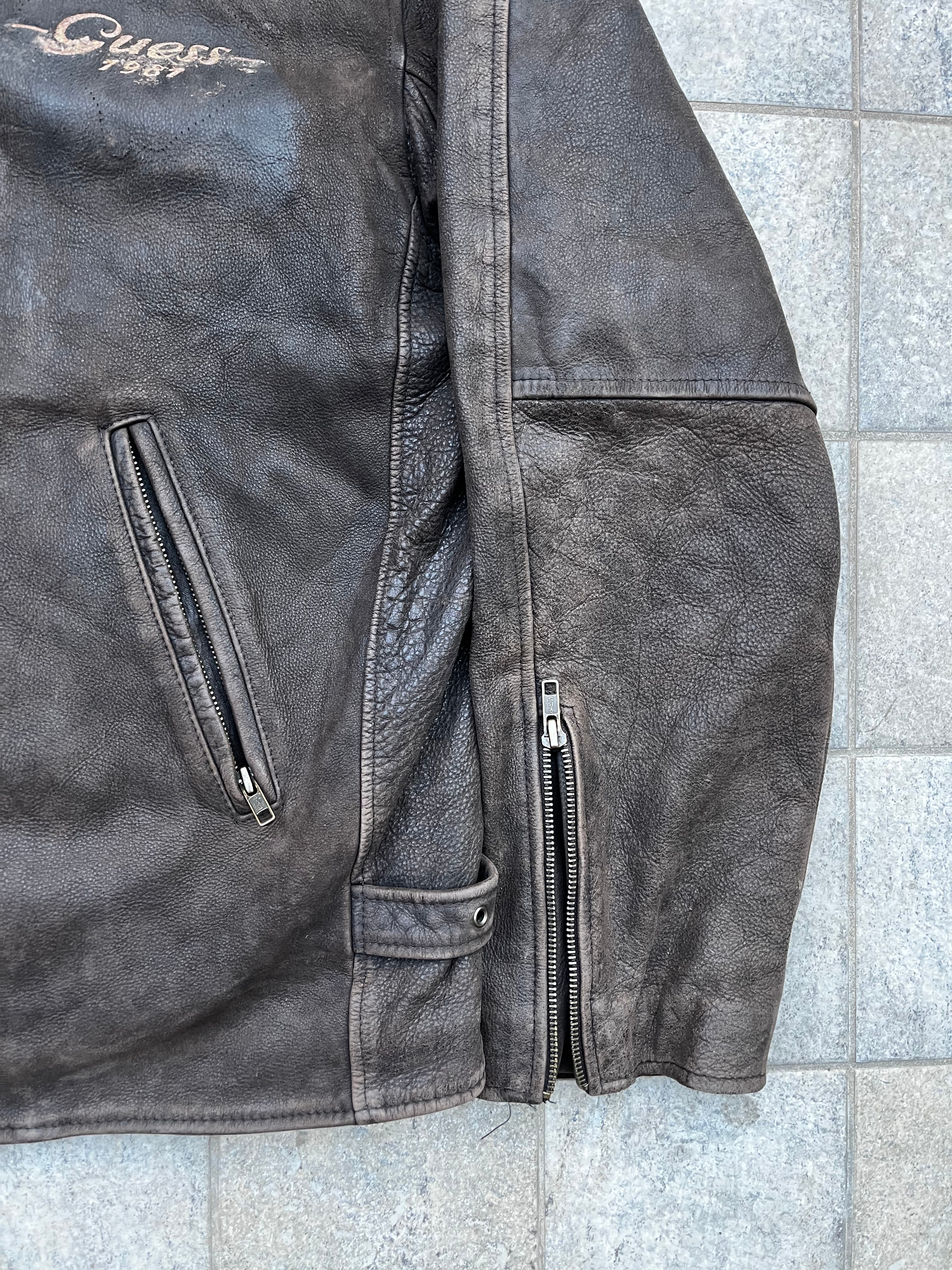 Vintagee Guess 1981 Embroidered Leather bomber Jacket