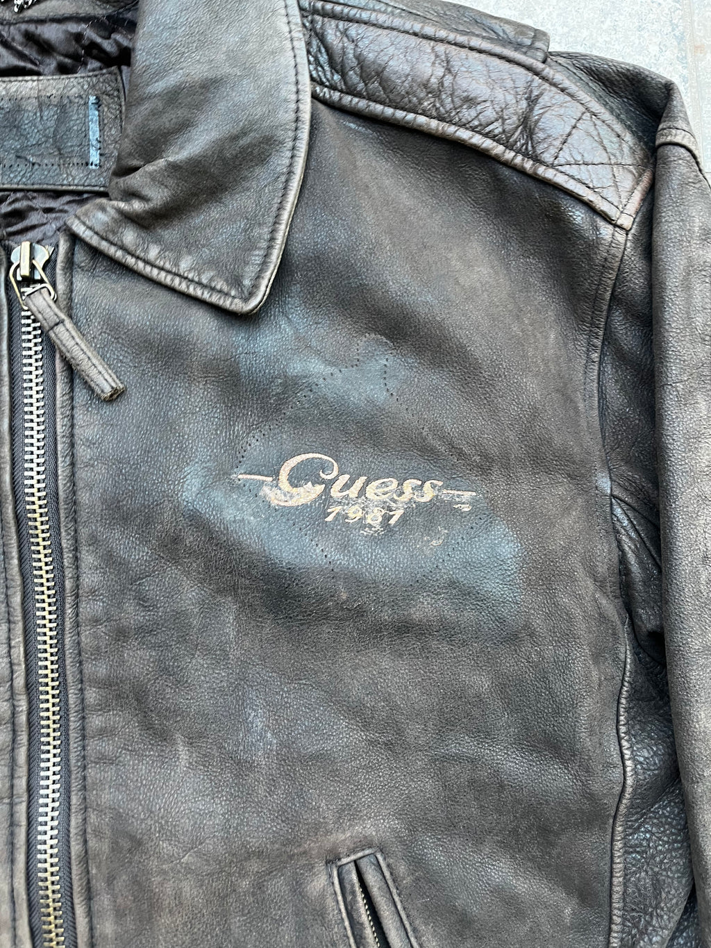 Vintagee Guess 1981 Embroidered Leather bomber Jacket