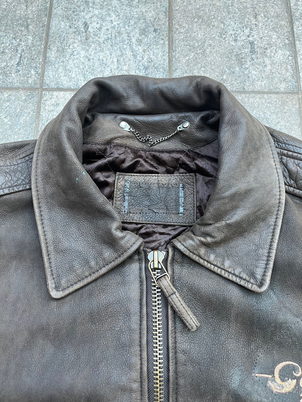 Vintagee Guess 1981 Embroidered Leather bomber Jacket
