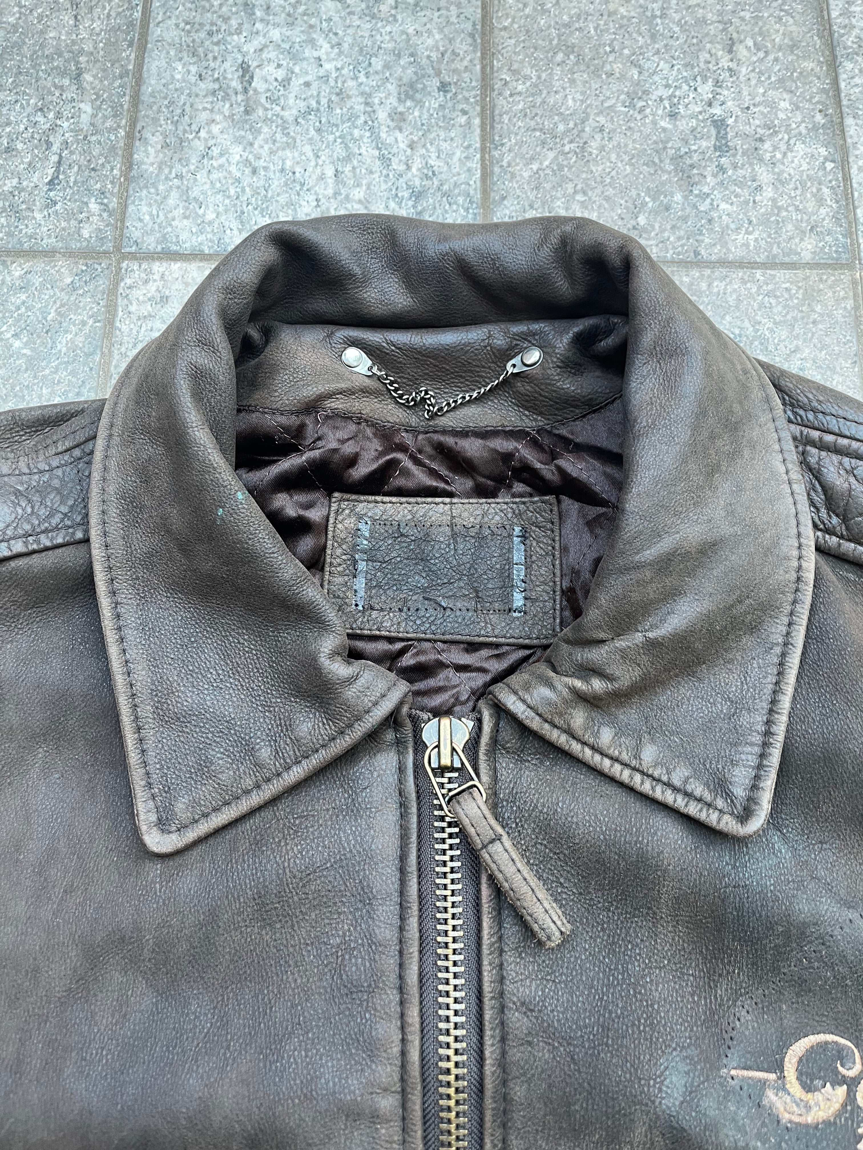 Vintagee Guess 1981 Embroidered Leather bomber Jacket
