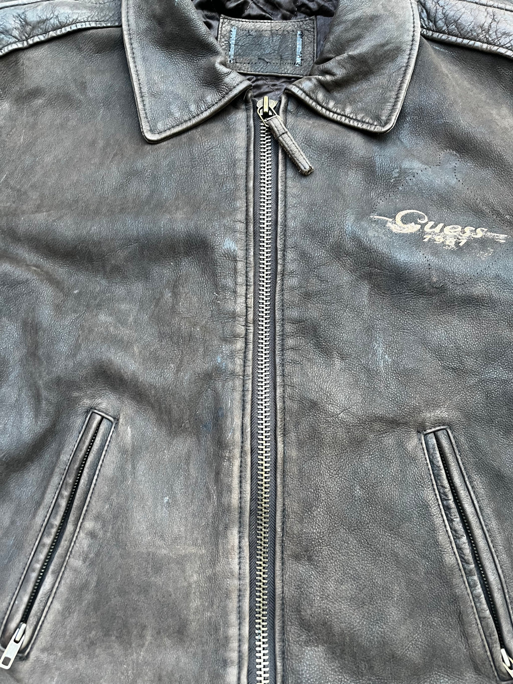 Vintagee Guess 1981 Embroidered Leather bomber Jacket