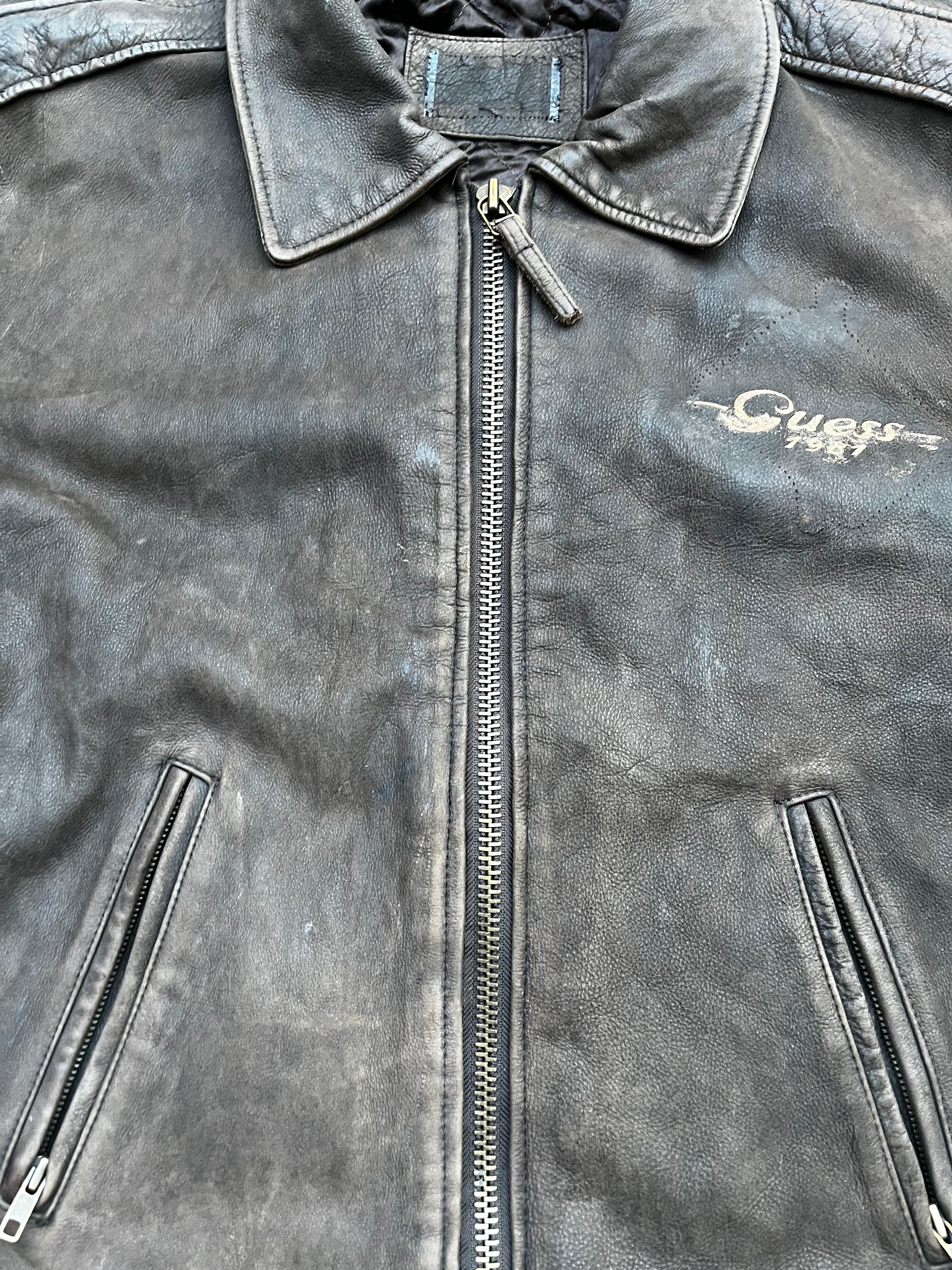 Vintagee Guess 1981 Embroidered Leather bomber Jacket